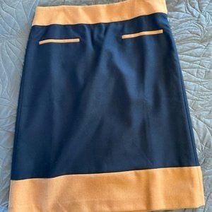 Loft Navy Blue and Camel Knee Length Skirt Size 6 NWT